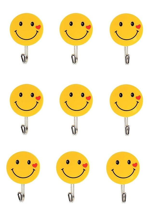 First Front Plastic Self Adhesive Smiley Wall Hooks, Load Capacity 2 kg Hooks (Set of 9 Pieces) - Image 1